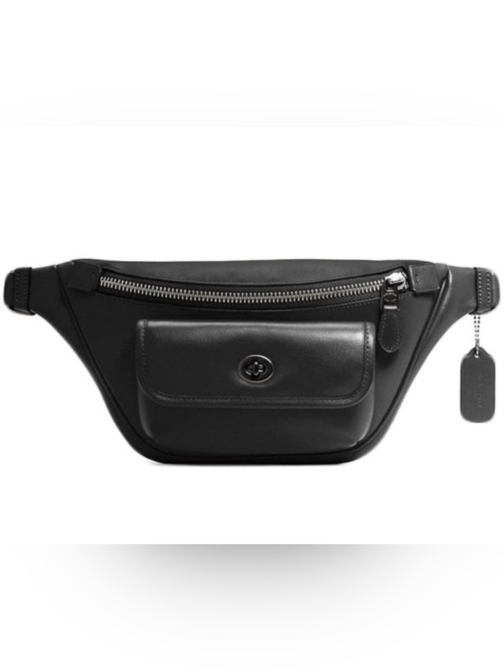 NWT ✨ Coach Black Leather Heritage Belt Bag Turnlock Pocket